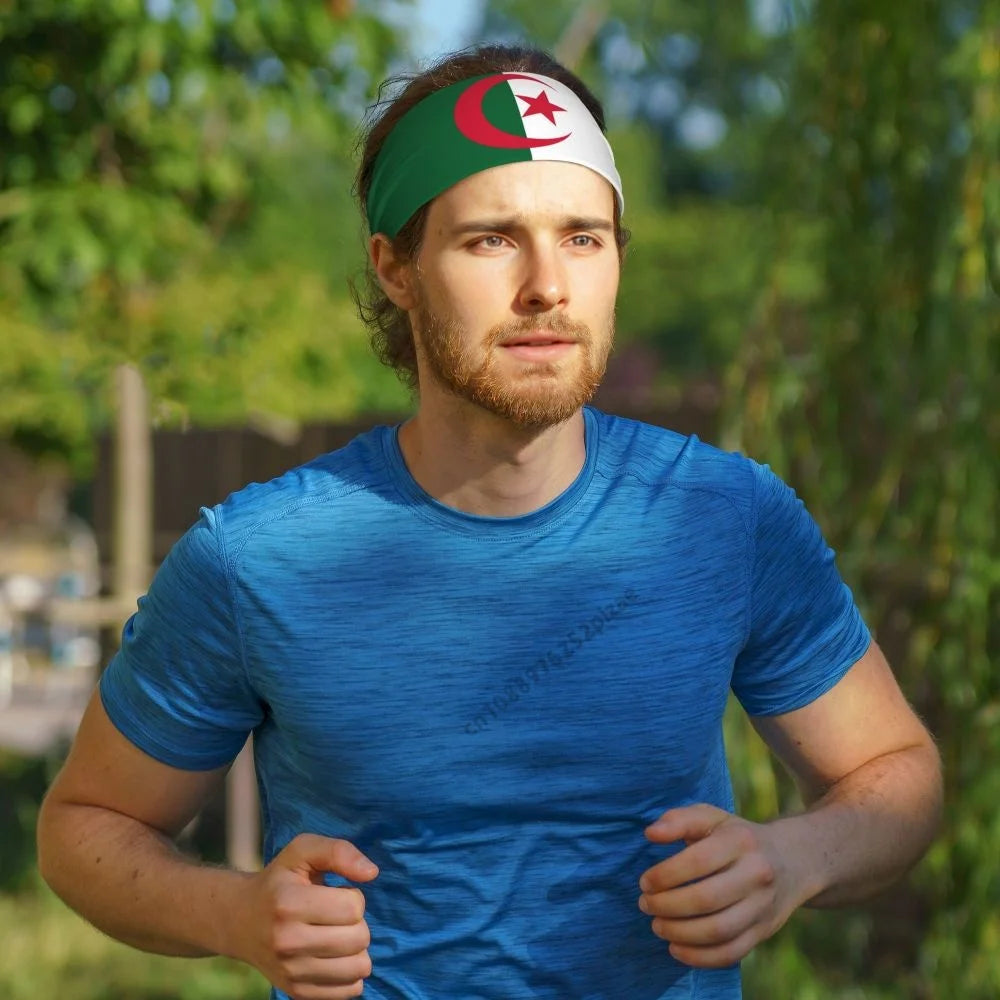 Algeria Flag Sports Headband – Wide Elastic Hair Band for Men & Women | Yoga, Running, Fitness & Gym