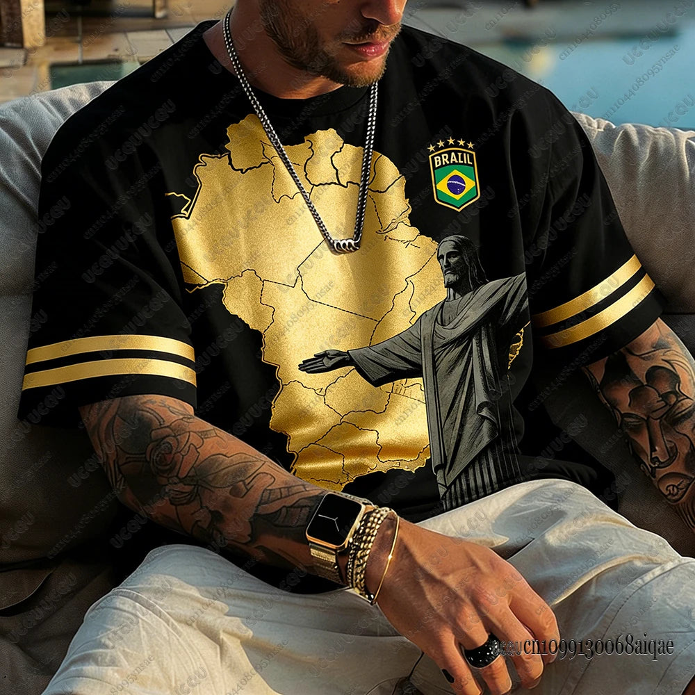 Summer New Brazil Football Jerseys For Men Classic God Brazil Short Sleeve Tees Casual O-neck Sports Tshirts Man Clothing