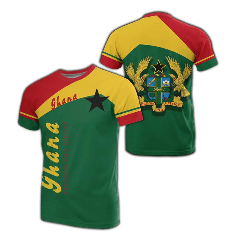 Camiseta masculina com estampa da bandeira e emblema de Gana africana, camiseta de time de futebol, camiseta de treino esportivo de verão ao ar livre