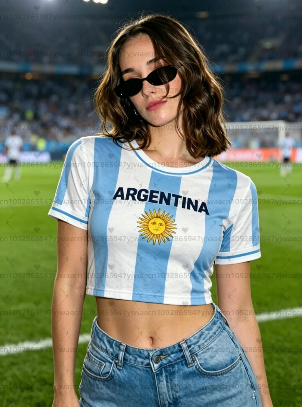 Argentina 2026 Women’s Football Jersey Crop Top – Flag Print Cheerleader Style Sleeveless Tee | Casual Summer Streetwear for Soccer Fans