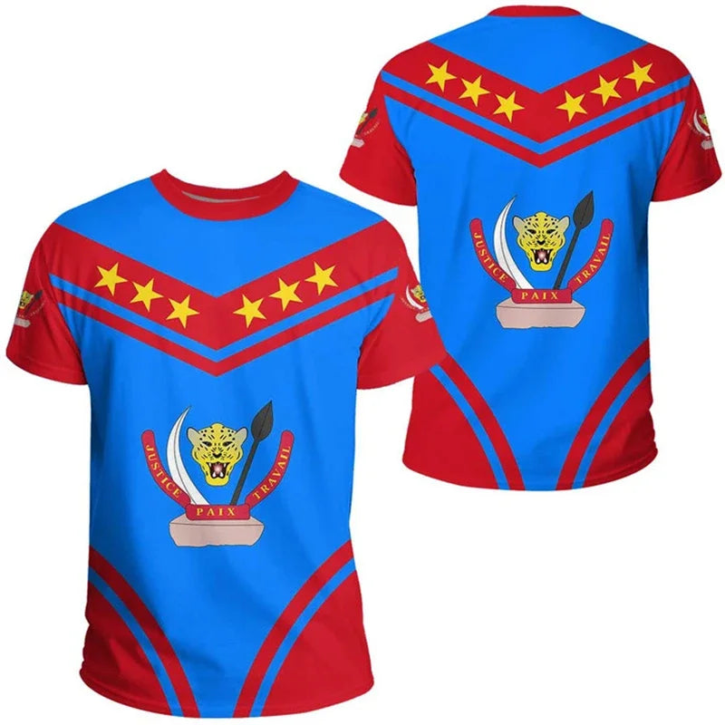 Democratic Republic of the Congo Flag 3D Printing National Emblem T-shirt Summer Casual Crew Neck Tee Shirts Short Sleeve Tops