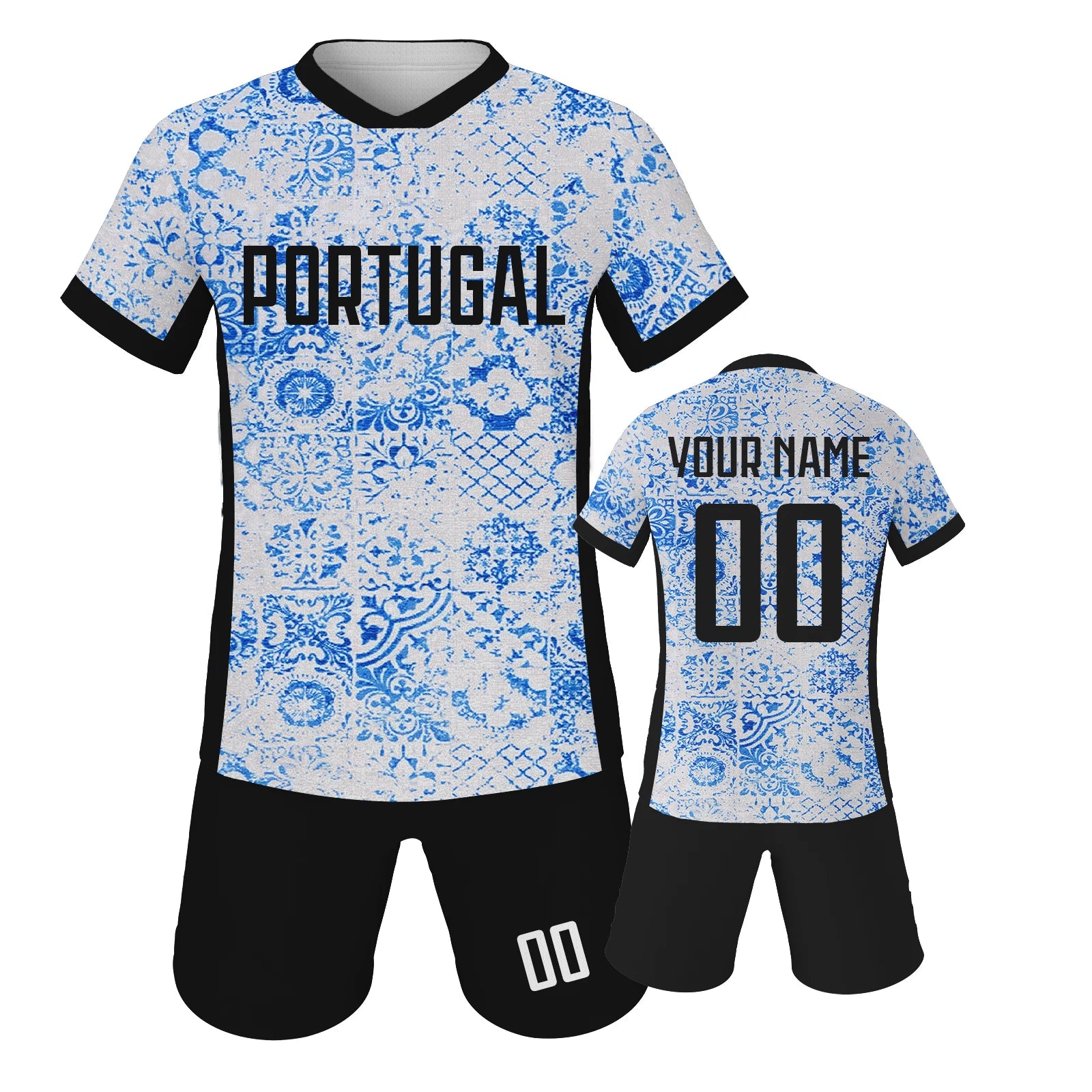 Portugal Custom Soccer Jersey Shorts Kit National Team Kids Football Shirt Personalized Name Number Uniform for Boys Girls Fans
