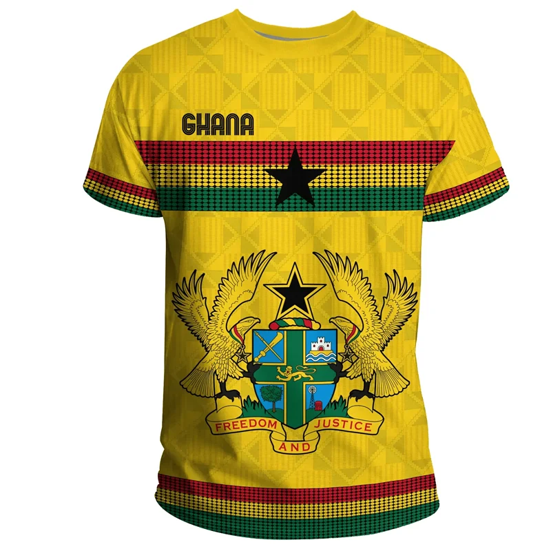 Camiseta masculina com estampa da bandeira e emblema de Gana africana, camiseta de time de futebol, camiseta de treino esportivo de verão ao ar livre
