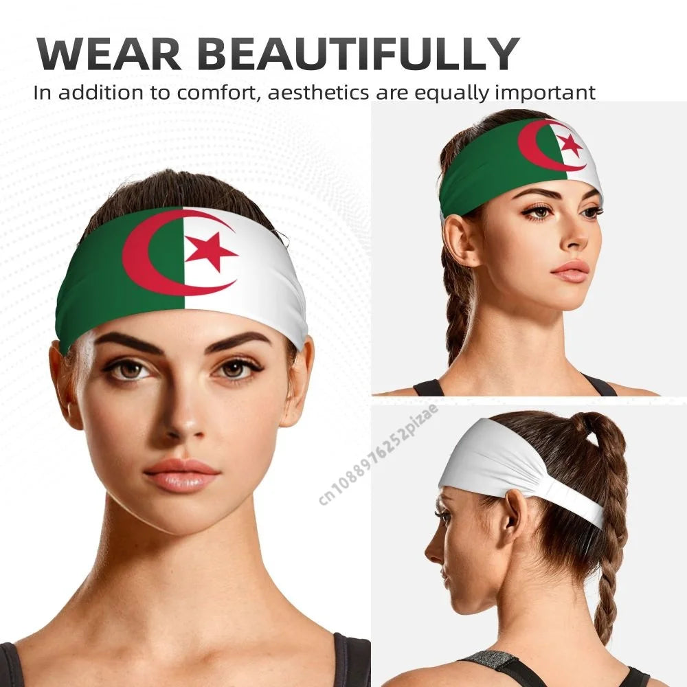 Algeria Flag Sports Headband – Wide Elastic Hair Band for Men & Women | Yoga, Running, Fitness & Gym