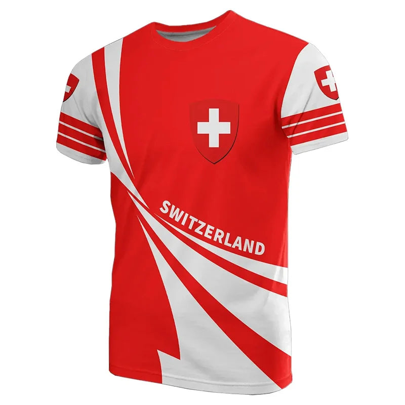 Camiseta Masculina com Design Original com Tema da Bandeira Suíça, Camisa de Futebol de Treino ao Ar Livre 3D de Secagem Rápida e Respirável