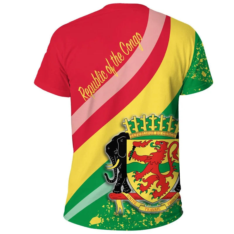 African Congo Coat Of Arms T-shirt For Men Kids Summer 3D Printed Loose T Shirt Casual Tops Sports Short Sleeved Round Neck Tees