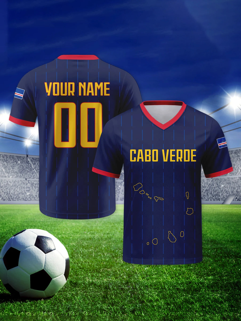 Custom Cabo Verde Soccer Jersey – Personalized Name & Number V-Neck Shirt | Breathable Football National Team Jersey for Men, Women & Youth