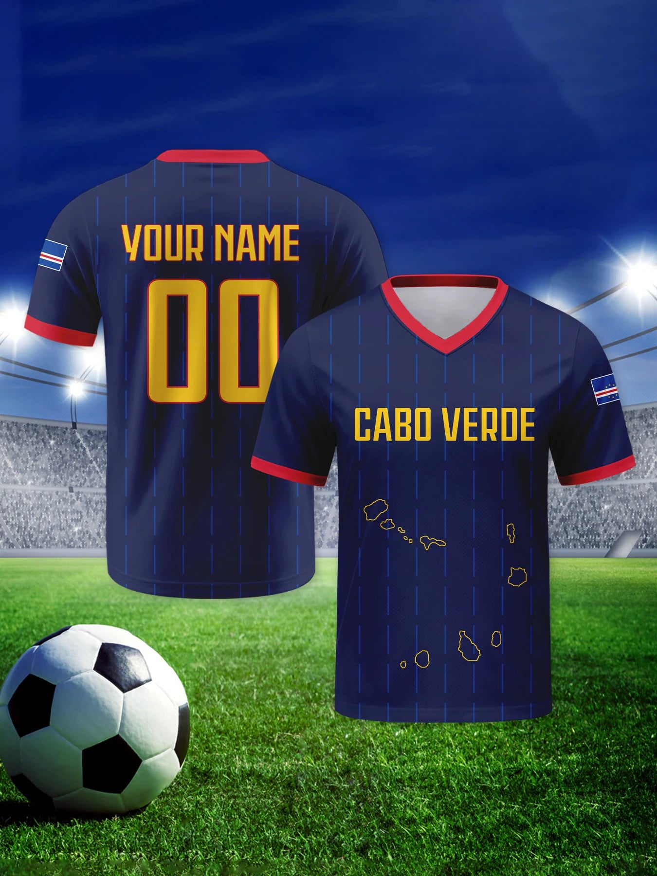 Custom Cabo Verde Soccer Jersey – Personalized Name & Number V-Neck Shirt | Breathable Football National Team Jersey for Men, Women & Youth
