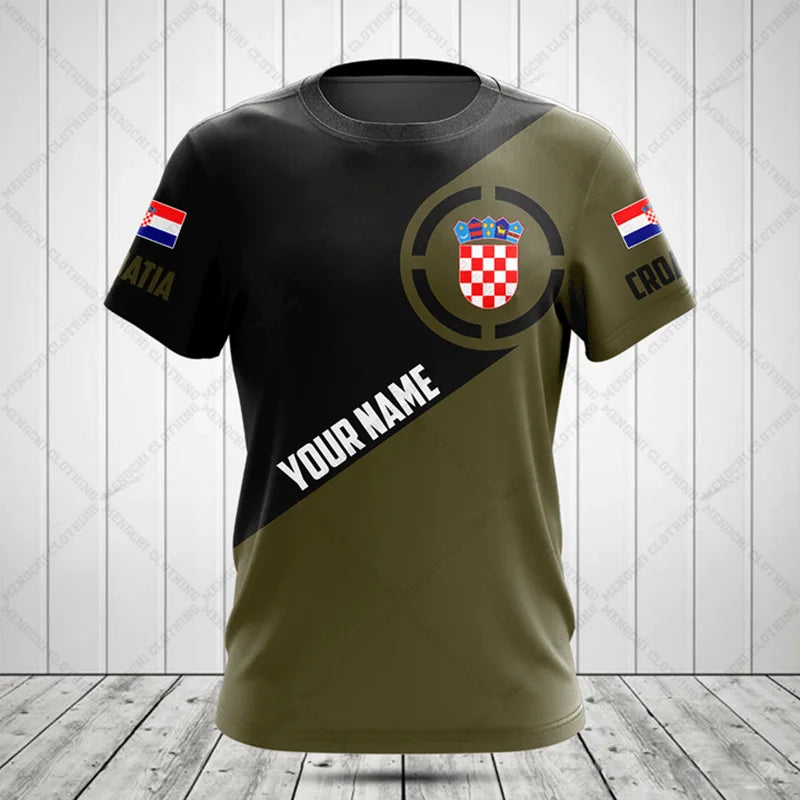 Croatia National Emblem Printing Cool Flag Fashion New Casual Men's And Women's Round Neck Short Sleeve Oversized Sports T-shirt