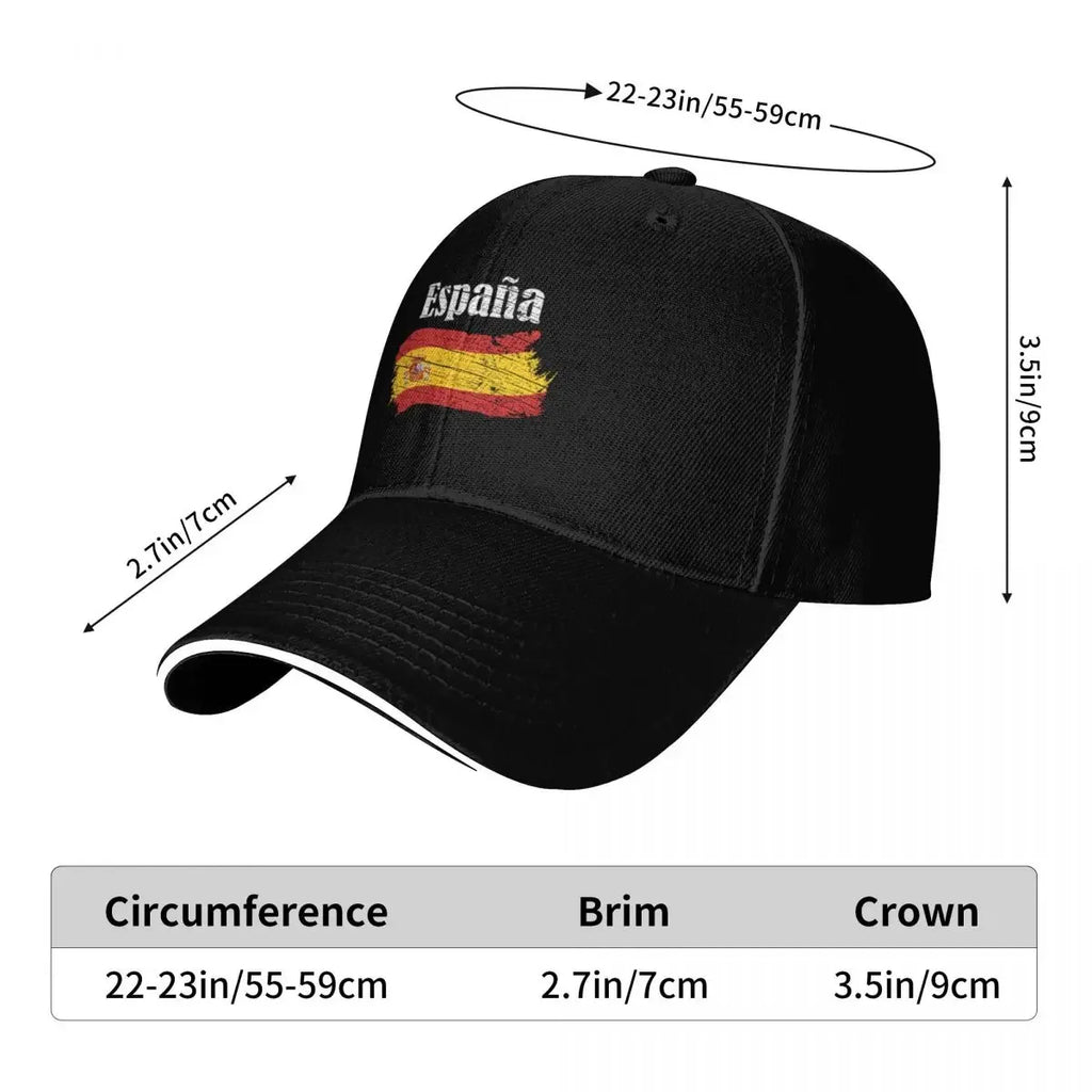 Espana Spanish Flag Vintage Graphic - Spain Lovers Tourists Souvenir Cool National Gift Baseball Cap Sun Cap Visor Mens Women's