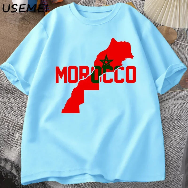Morocco Flag Graphic T Shirts Men Cotton Short Sleeve Moroccan T-shirt Men's Printed T Shirt Male Clothes Streetwear