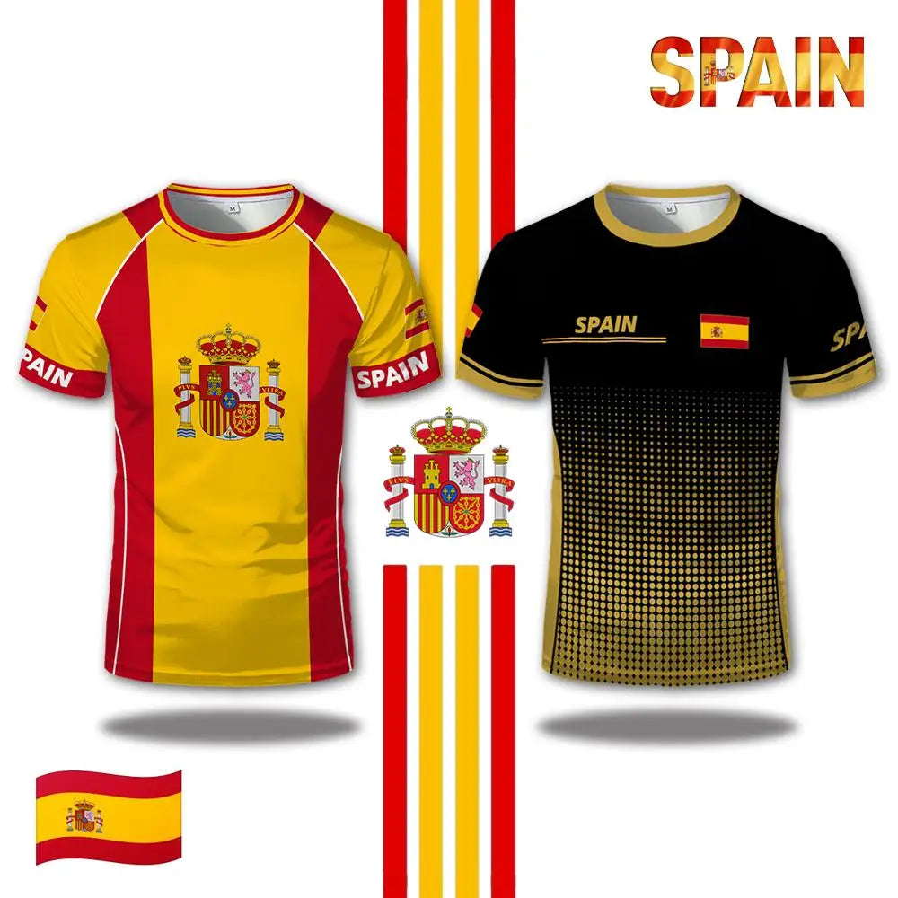 Spain Flag Graphic Jersey Fashion Geometric Print Quick-drying Football T-shirt Men Women Sports Training Casual Breathable Tops