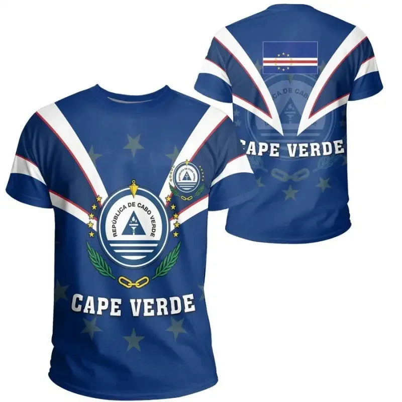 Cape Verde National Flag Emblem Print T-shirt For Men Vert Caboverde Short Sleeve T Shirt Bandana Vert Celebration Tees Top