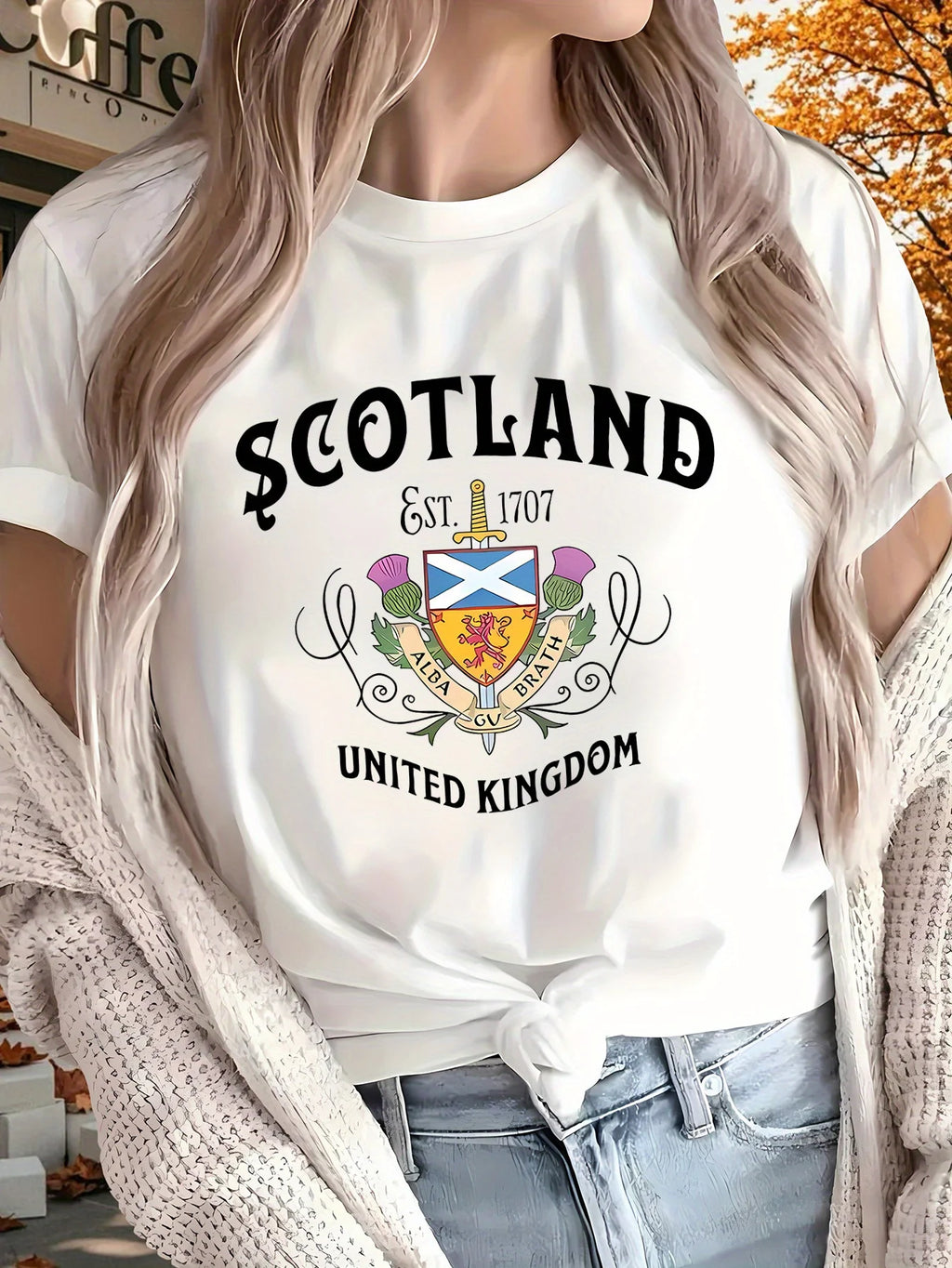 Women's Scotland 1707 United Kingdom Graphic T-Shirt Pure, Short Sleeve All-Season Casual & Sporty Top with National Emblem