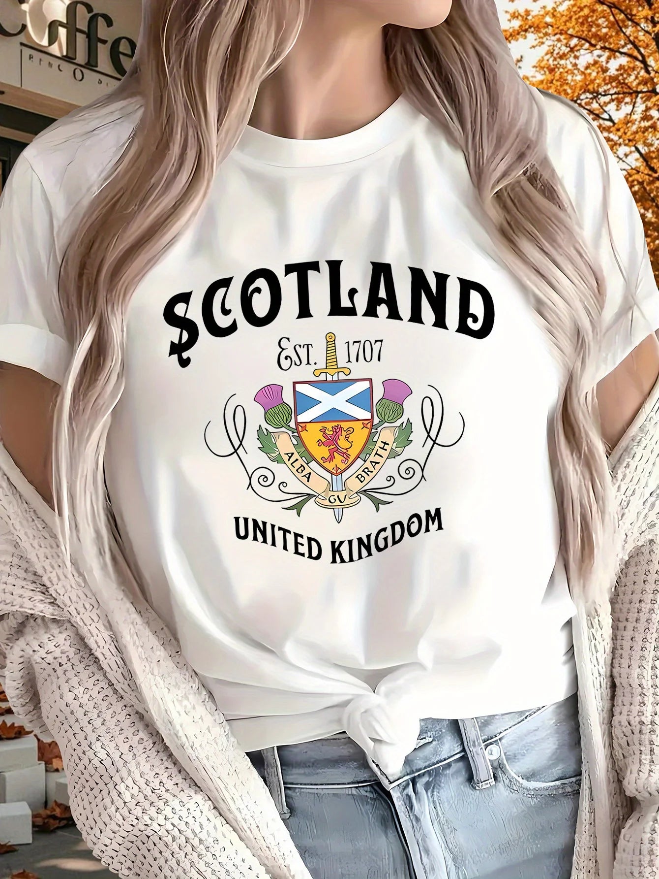 Women's Scotland 1707 United Kingdom Graphic T-Shirt Pure, Short Sleeve All-Season Casual & Sporty Top with National Emblem
