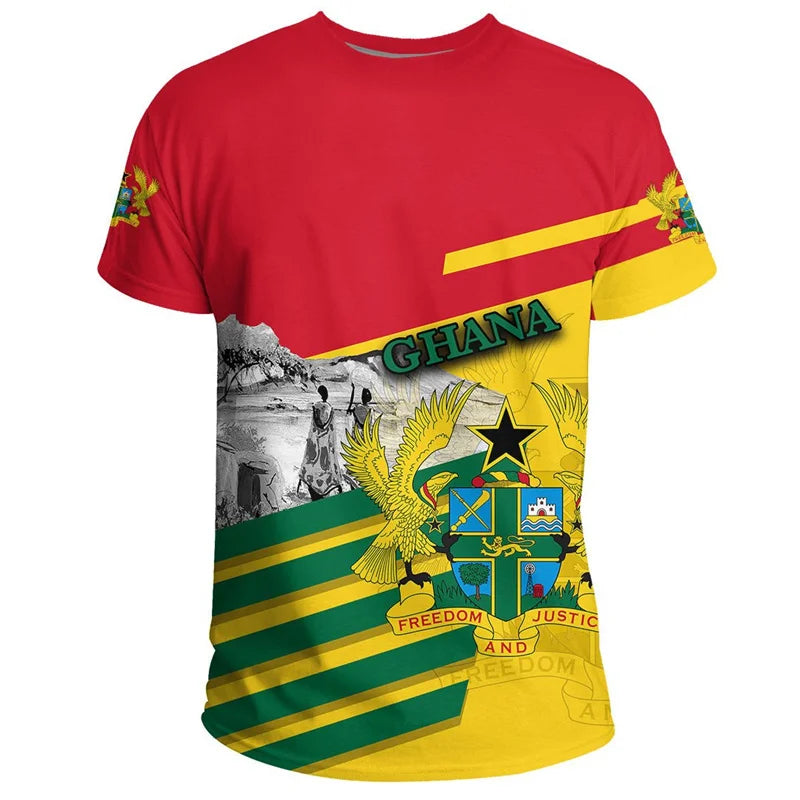 Camiseta masculina com estampa da bandeira e emblema de Gana africana, camiseta de time de futebol, camiseta de treino esportivo de verão ao ar livre
