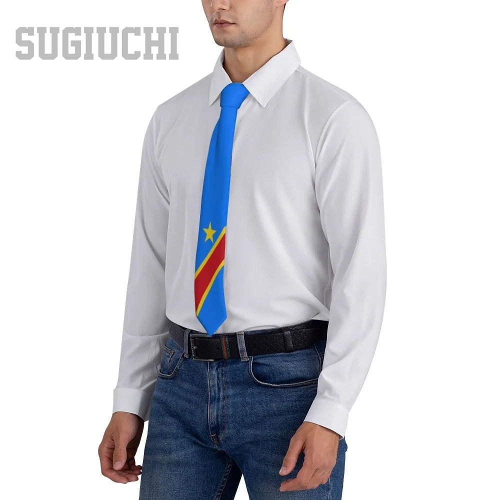 Democratic Republic Of Congo Flag Emblem Men Women Neck Ties Casual Plaid Tie Suits Slim Wedding Party Business Necktie Gravatas