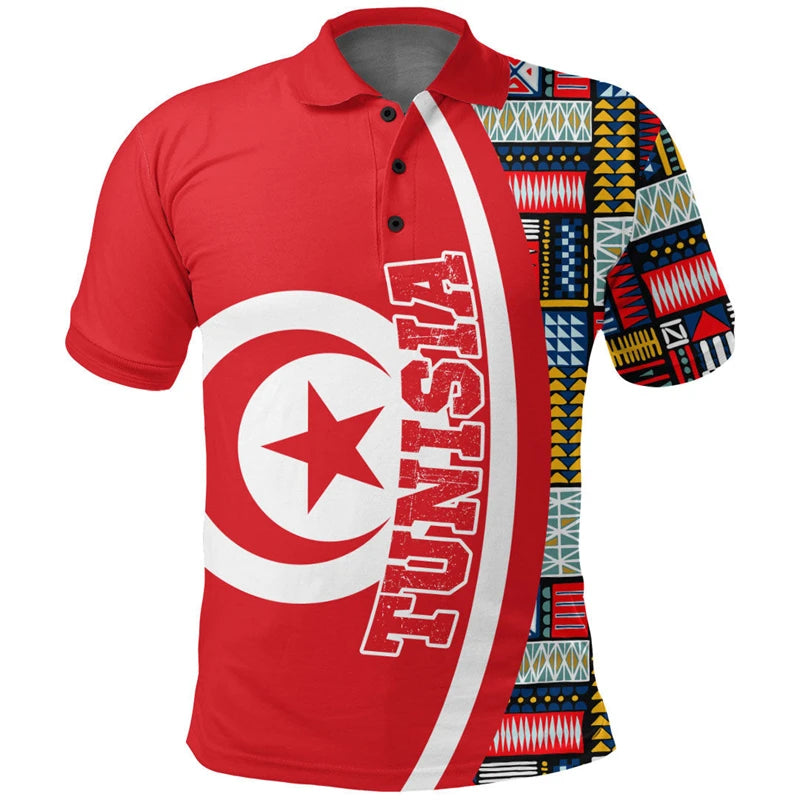 Tunisia Flag Map 3D Print Polo Shirts For Men Clothes Africa Country Dashiki POLO Shirt National Emblem Short Sleeve Male Jersey
