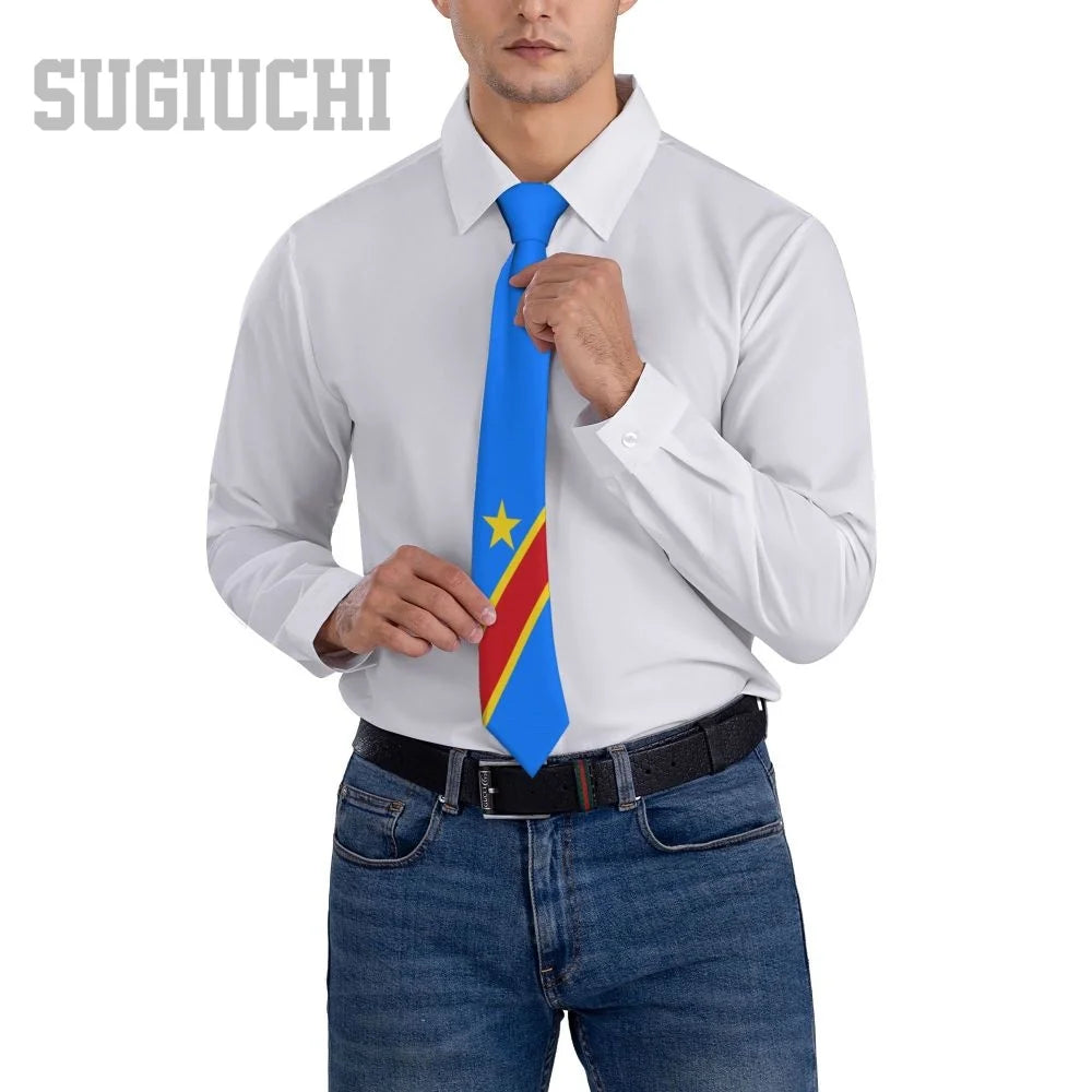 Democratic Republic Of Congo Flag Emblem Men Women Neck Ties Casual Plaid Tie Suits Slim Wedding Party Business Necktie Gravatas