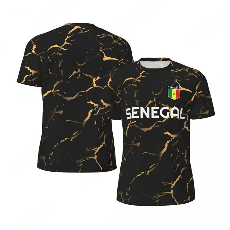 Fashion Senegal Flag Graphic Football T Shirts For Men Trend 3D National Emblem Printed Sports T-shirts Loose Breathable Tees