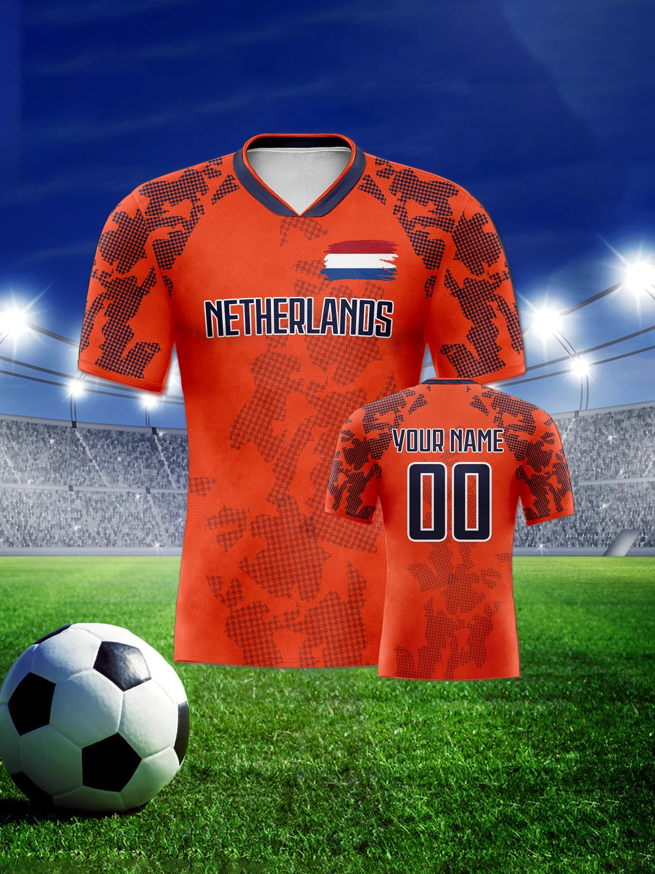 Custom Netherlands Soccer Jersey Personalized Name Number, National Team Football Shirt V-Neck Flag Design for Men Youth Women