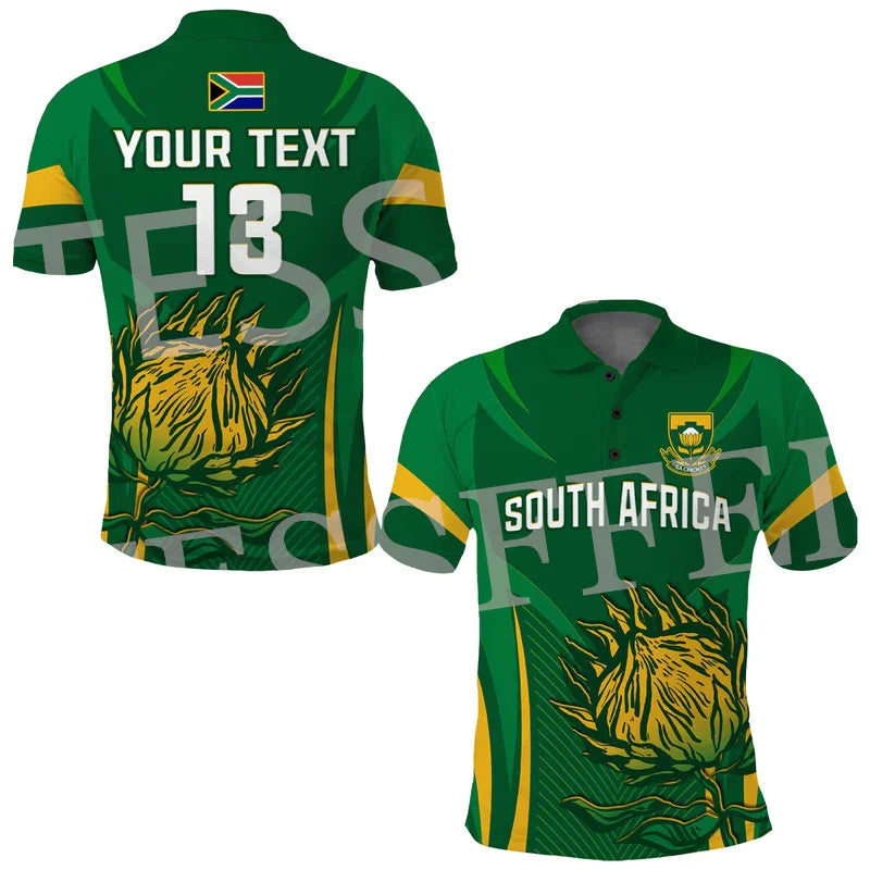 Custom Name Africa Country South Africa Flag Tattoo Retro Vintage 3DPrint Summer Casual Polo Shirts Short Sleeves Streetwear X3