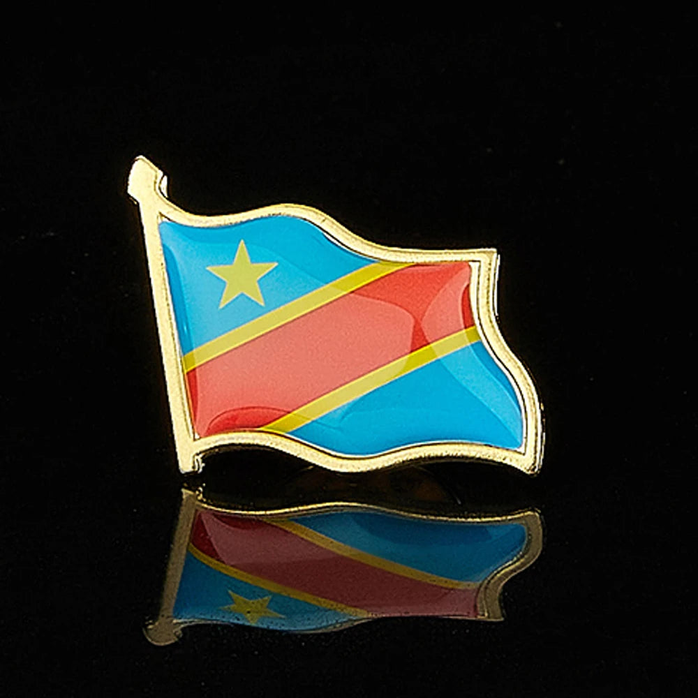 The Democratic Republic of the Congo Novelty Flag Pattern Gold Plated Brooch Multicolor Butterfly Clip Flag Lapel Pin