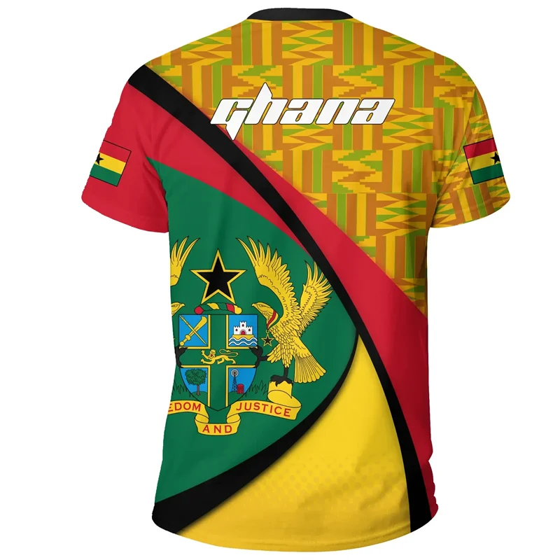 3D printed African Ghanaian flag and emblem pattern men's T-shirt, football team jersey, summer outdoor sports training top