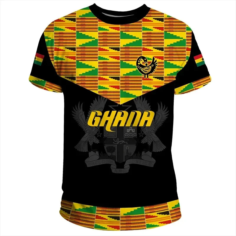 2026 Ghana Flag Pattern T-shirt Fashion Ghana Emblem Printed Parent Child T-shirt Daily Dashiki Gym Sportswear Top Clothing