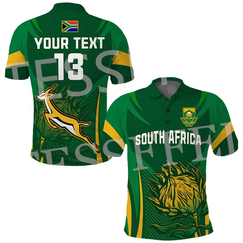 Custom Name Africa Country South Africa Flag Tattoo Retro Vintage 3DPrint Summer Casual Polo Shirts Short Sleeves Streetwear X3