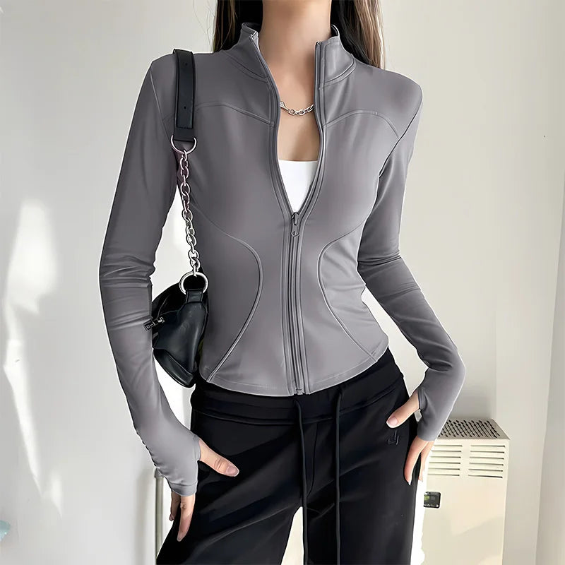 Women’s Sports Jacket Long Sleeve Quick Dry Gym Jacket Fitness Workout Running Training Zip Up Sportswear Coat