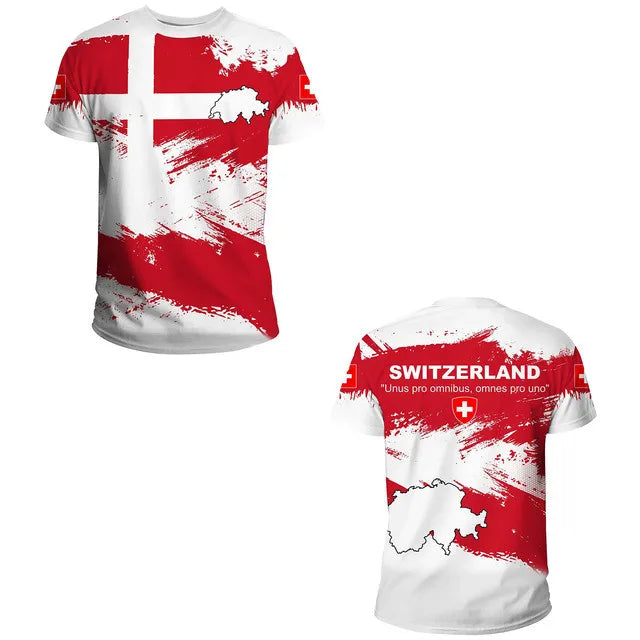 Camiseta Masculina com Design Original com Tema da Bandeira Suíça, Camisa de Futebol de Treino ao Ar Livre 3D de Secagem Rápida e Respirável