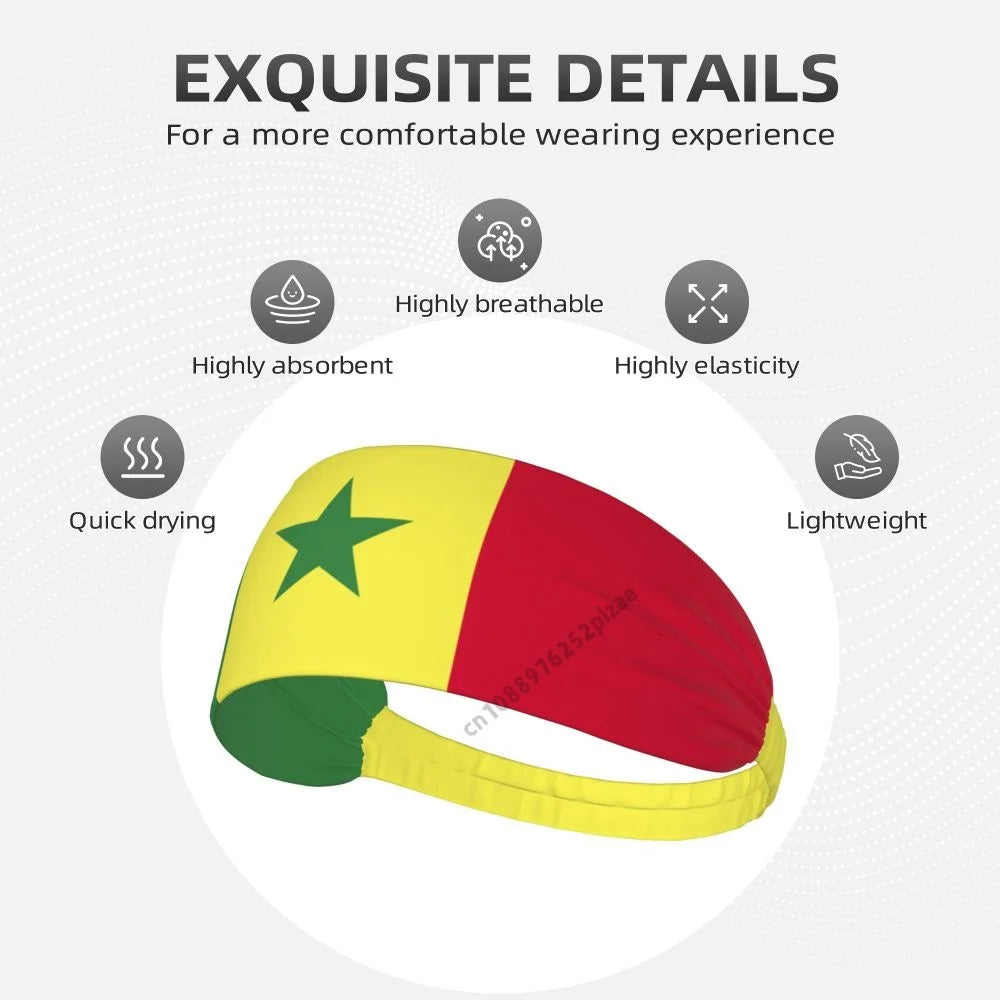 Senegal Flag Men Women Bands Elastic Wide Headbands For Yoga Sports Fitness Exercise Tennis Running Gym Dance Athletic