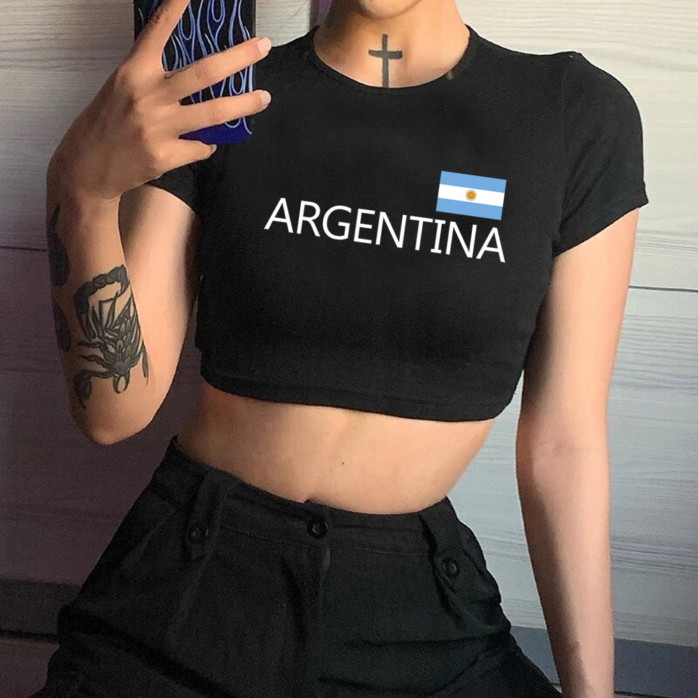 Argentina Y2K Crop Top T-Shirt – Women Kawaii Grunge Streetwear Tee | Punk Gothic Casual Cropped Summer Top