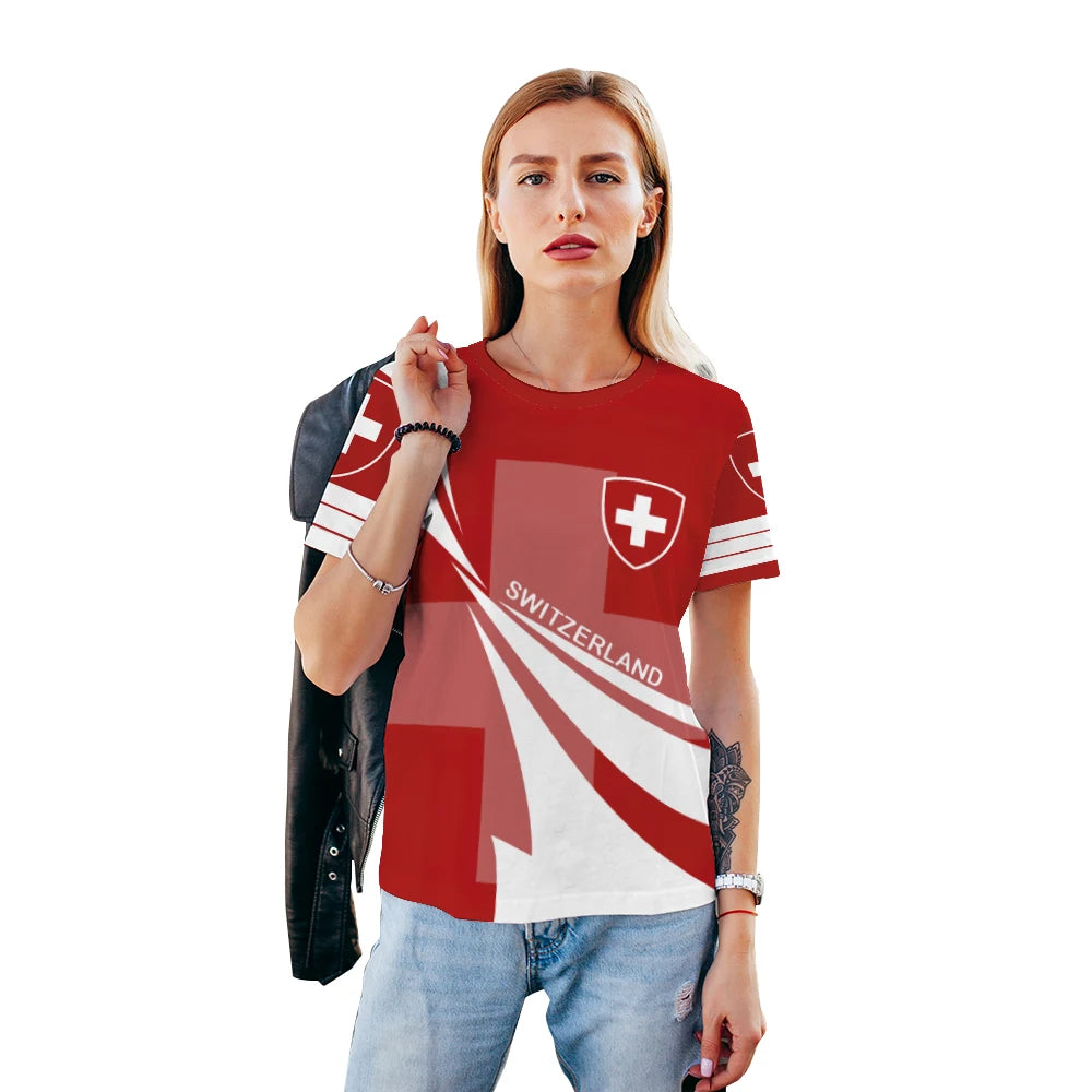 Camiseta Masculina com Design Original com Tema da Bandeira Suíça, Camisa de Futebol de Treino ao Ar Livre 3D de Secagem Rápida e Respirável