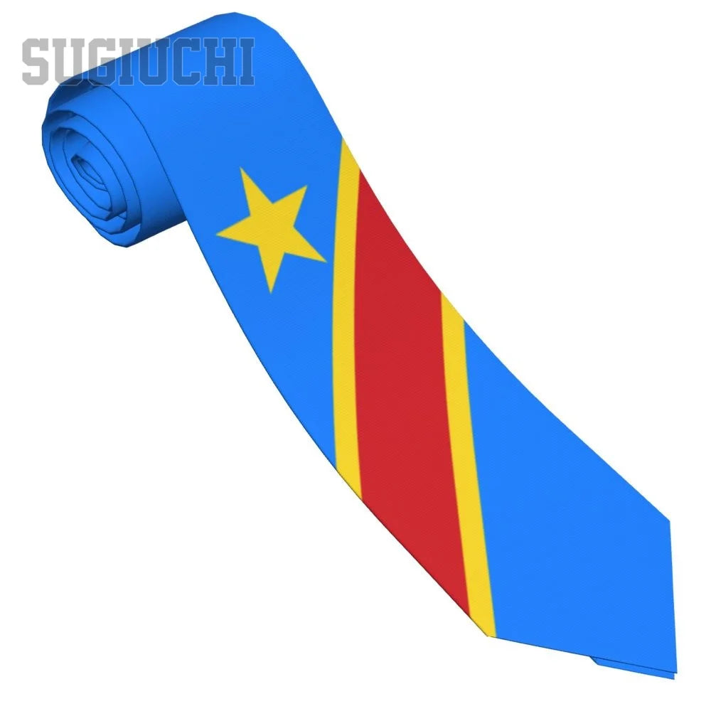 Democratic Republic Of Congo Flag Emblem Men Women Neck Ties Casual Plaid Tie Suits Slim Wedding Party Business Necktie Gravatas