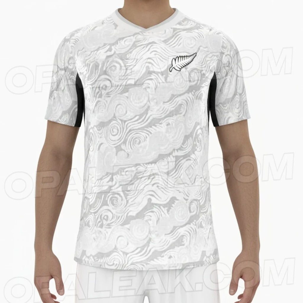 Camisa de futebol masculina da Nova Zelândia de 2026, padrão de samambaia preta, logotipo de samambaia prateada, estilo All Blacks, camisa de torcedor