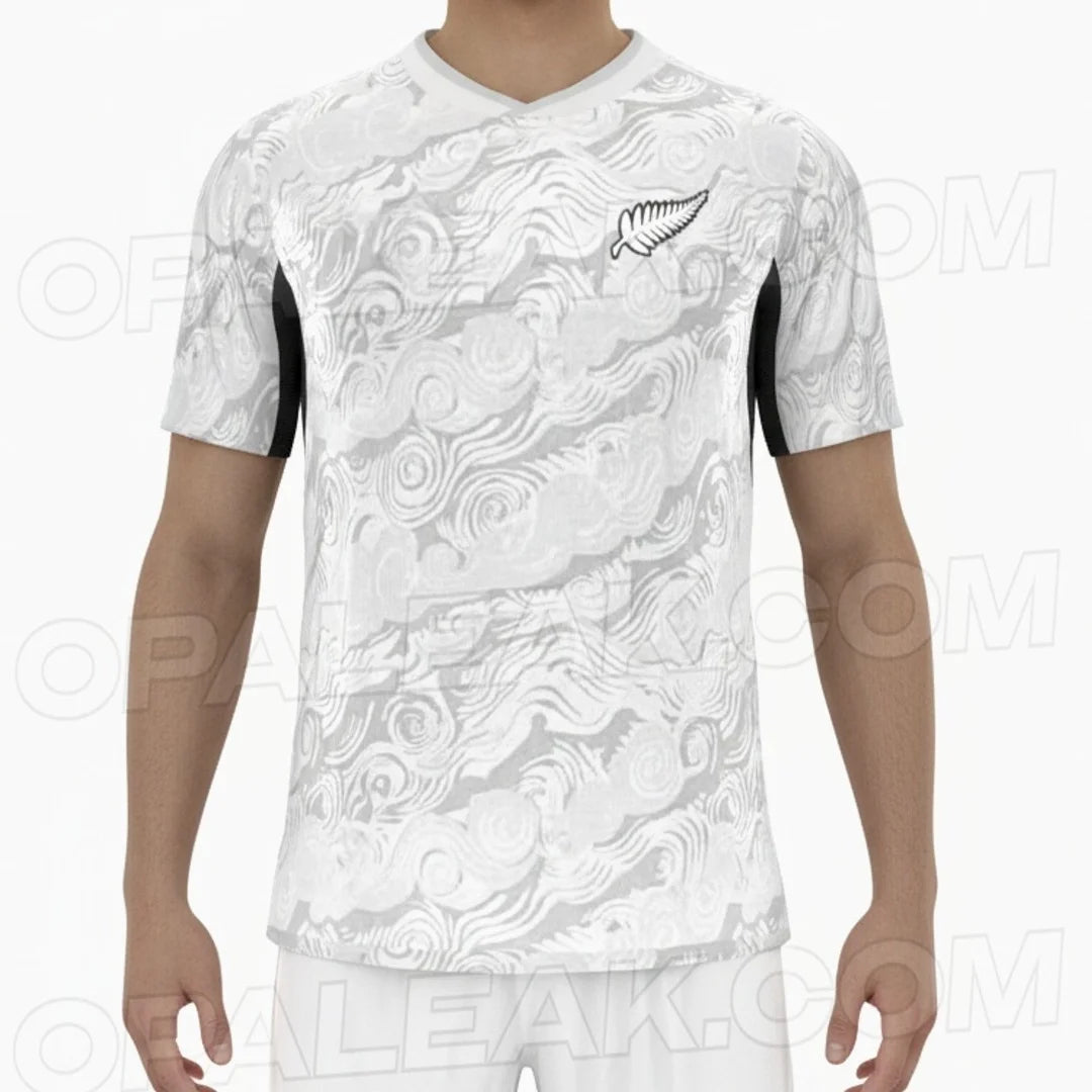 Camisa de futebol masculina da Nova Zelândia de 2026, padrão de samambaia preta, logotipo de samambaia prateada, estilo All Blacks, camisa de torcedor