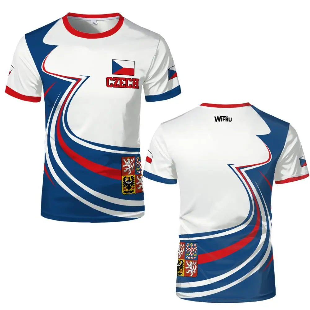 Czech Republic Flag T-Shirt Czech Republic National Emblem Graphic Tee Men's Women's Outdoor Sports Breathable Football Jersey