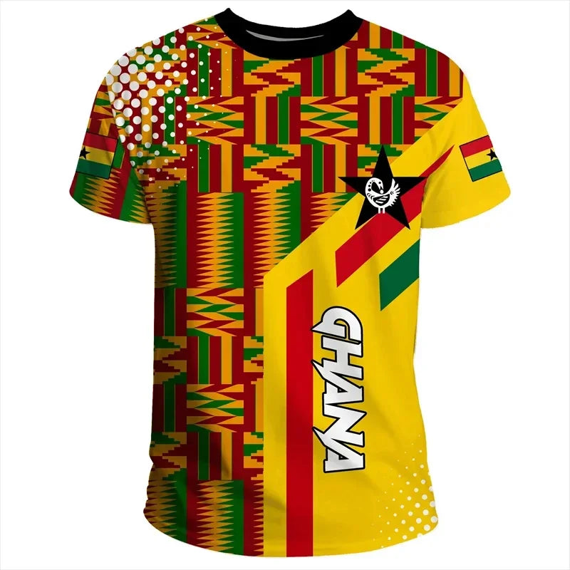 2026 Ghana Flag Pattern T-shirt Fashion Ghana Emblem Printed Parent Child T-shirt Daily Dashiki Gym Sportswear Top Clothing