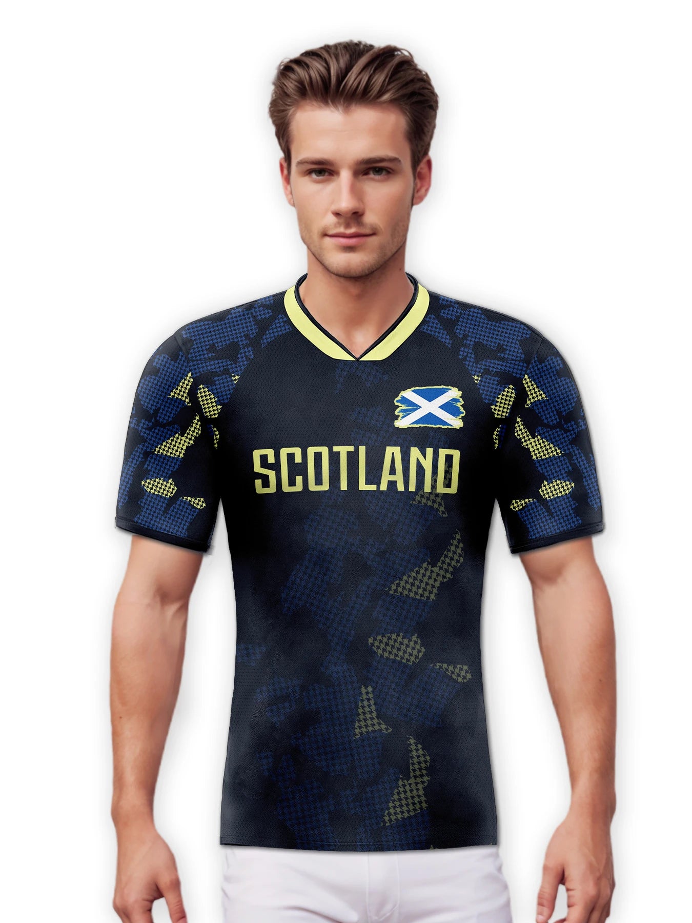 Custom Scotland Soccer Jersey Personalized Name Number, National Team Football Shirt V-Neck Flag Design for Men Youth Women