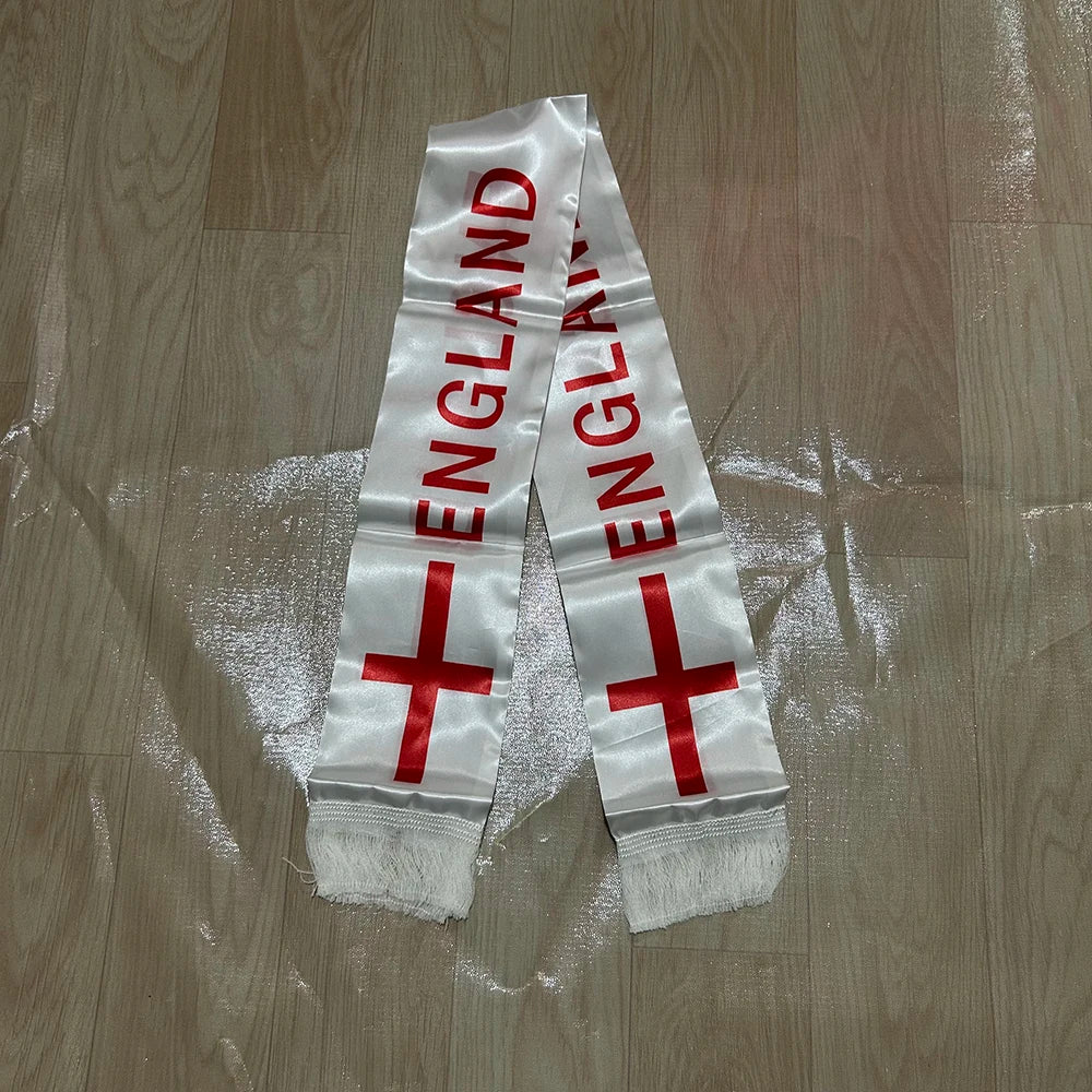 England Scarf 14x135cm Double-sided Printed England Flag Satin Scarf Suitable for 2026 world cup Sports Event