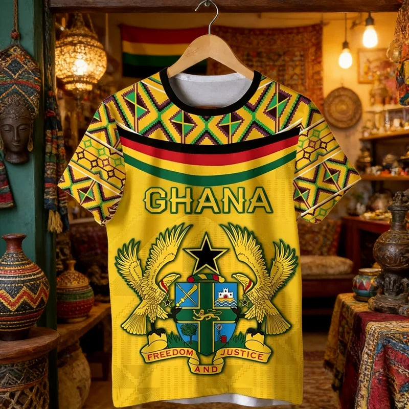 2026 Ghana Flag Pattern T-shirt Fashion Ghana Emblem Printed Parent Child T-shirt Daily Dashiki Gym Sportswear Top Clothing