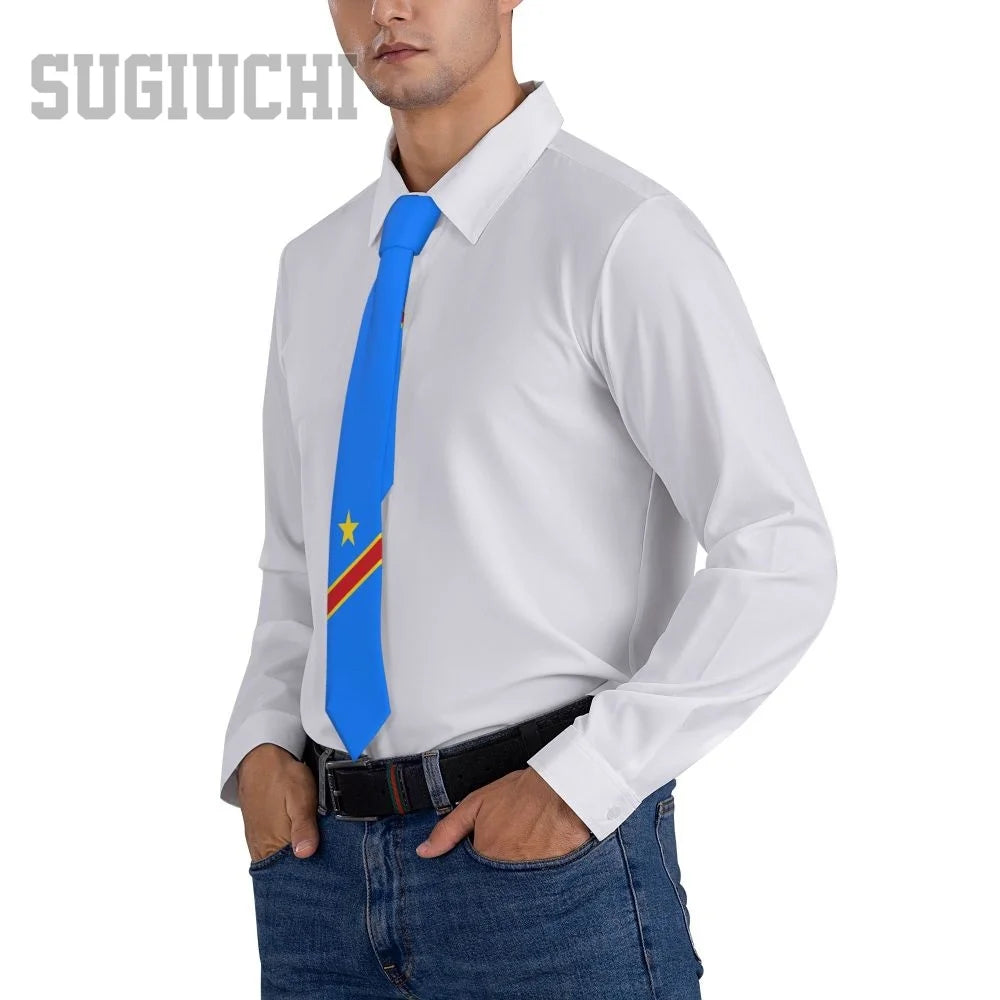 Democratic Republic Of Congo Flag Emblem Men Women Neck Ties Casual Plaid Tie Suits Slim Wedding Party Business Necktie Gravatas