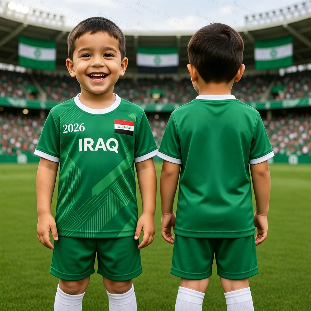 2026 Iraq Flag Print Men's T-Shirt Green Football Tops Jersey Casual Short Sleeve Tee Shirt Sports Fans Daily Wear Kids Tshirt