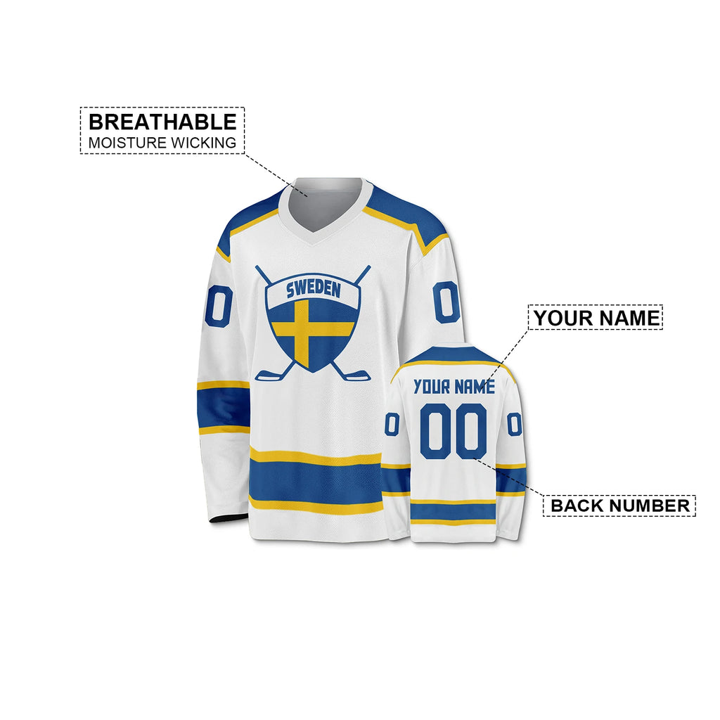 Custom Sweden Hockey Jersey Sports Fans Gift Personalized Printed Name Number Ice Hockey Shirt for Men Women Youth Kids