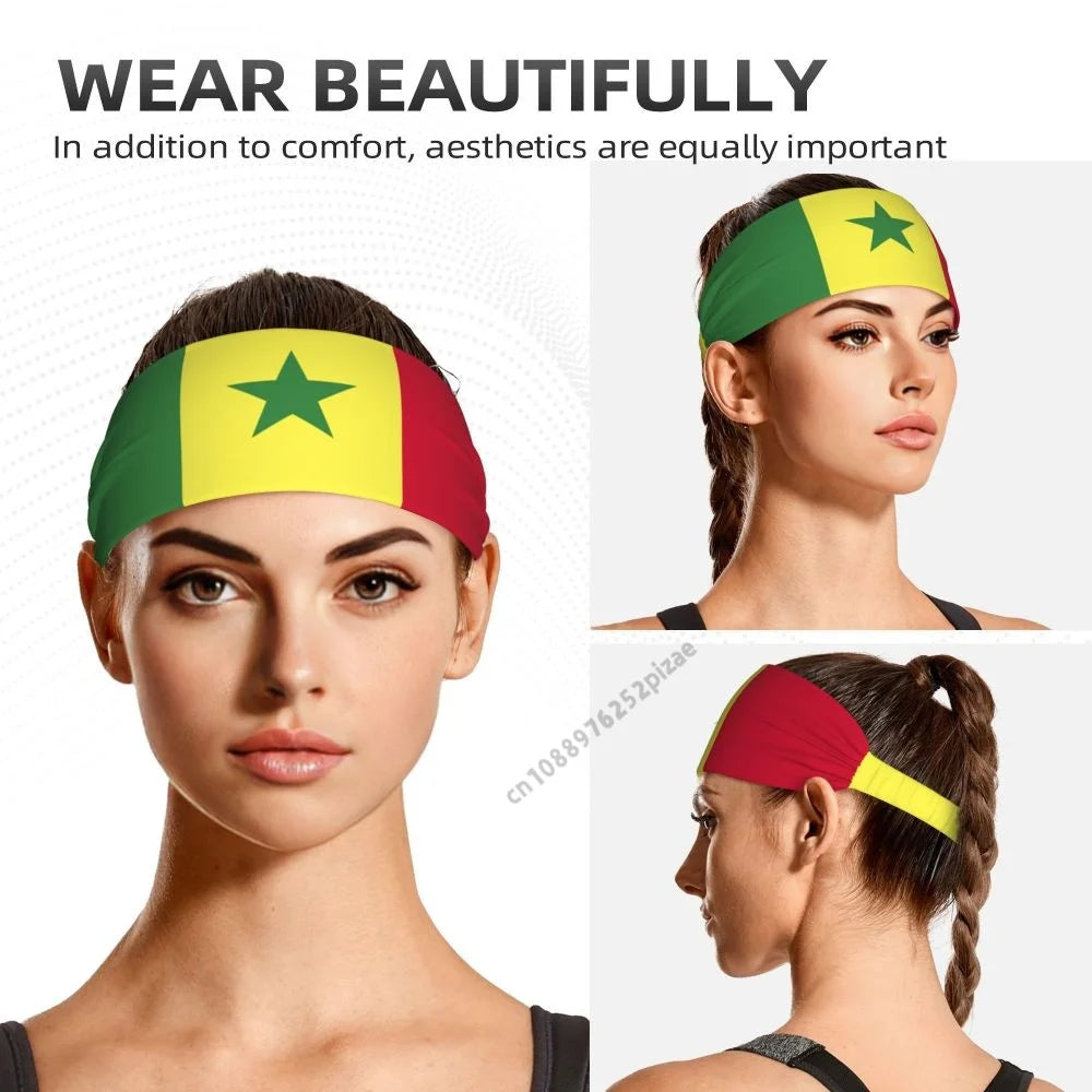 Senegal Flag Men Women Bands Elastic Wide Headbands For Yoga Sports Fitness Exercise Tennis Running Gym Dance Athletic