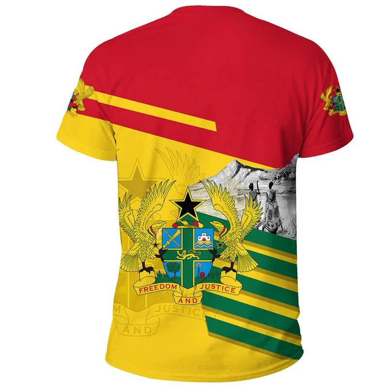 3D printed African Ghanaian flag and emblem pattern men's T-shirt, football team jersey, summer outdoor sports training top