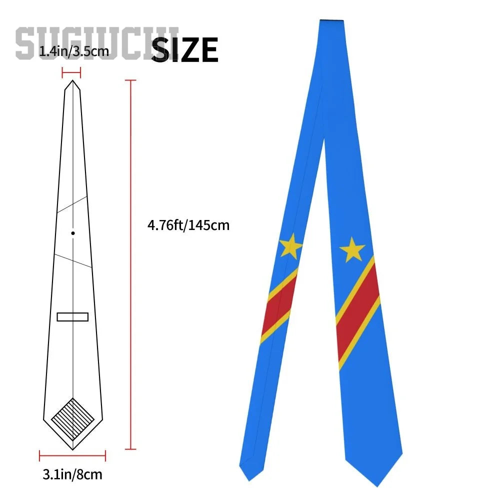Democratic Republic Of Congo Flag Emblem Men Women Neck Ties Casual Plaid Tie Suits Slim Wedding Party Business Necktie Gravatas