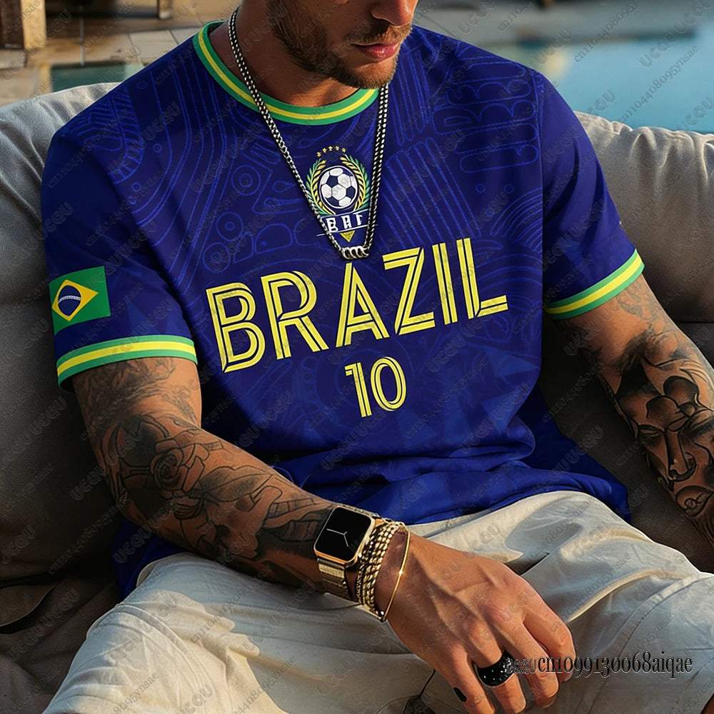 Summer New Brazil Football Jerseys For Men Classic God Brazil Short Sleeve Tees Casual O-neck Sports Tshirts Man Clothing